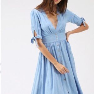 Chicwish blue v-neck button up dress